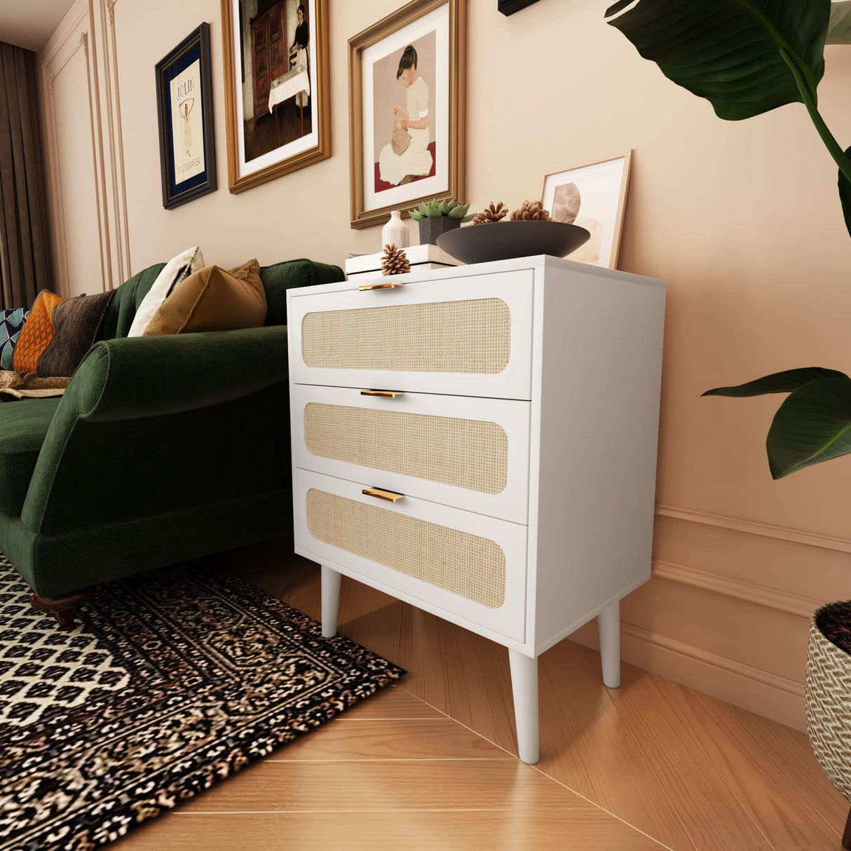 Nightstand Dresser Chest of 3 Drawers, Wood Storage Dresser Cabinet Organizer Unit