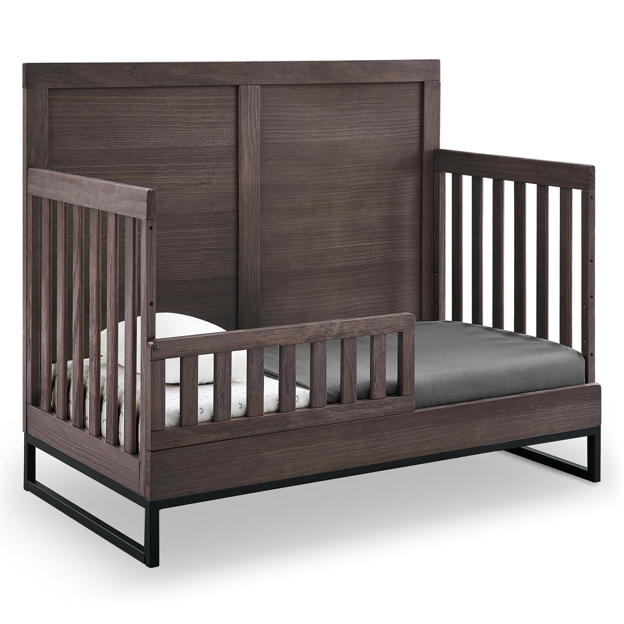 S Kids Foundry 6-in-1 Convertible Baby Crib, Rustic Grey with Matte Black