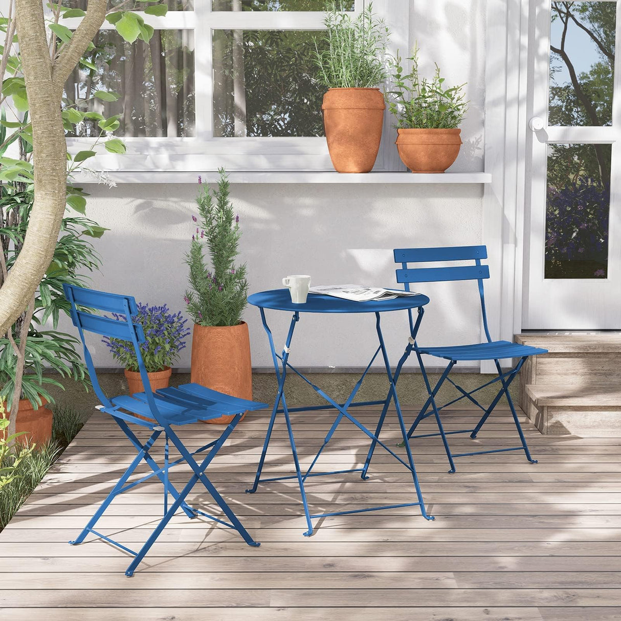 3-Piece Folding Patio Bistro Set - Premium Outdoor Furniture in Peacock Blue