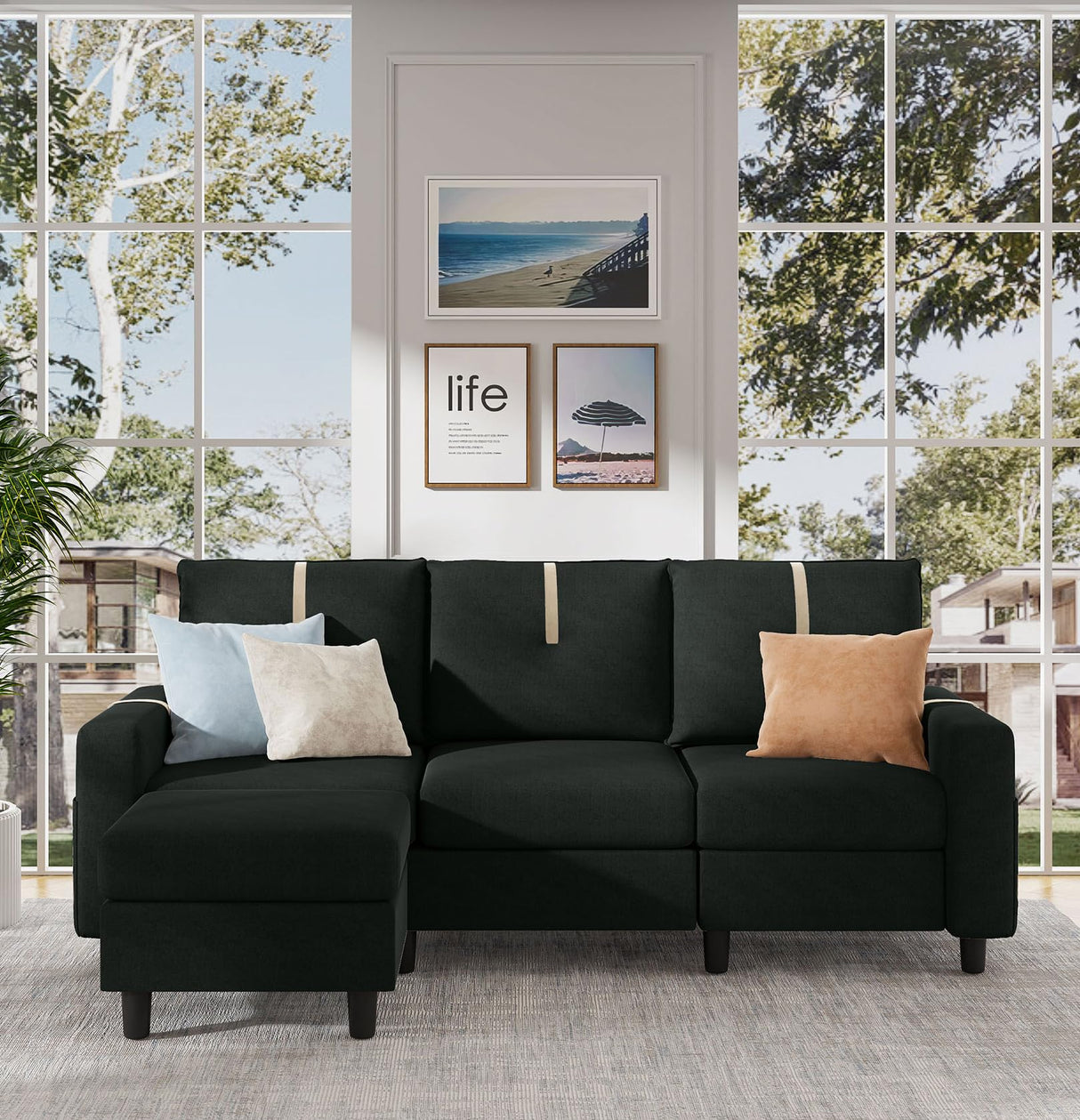 80" Sectional Sofas for Living Room, 3 Seat L Shaped Couch