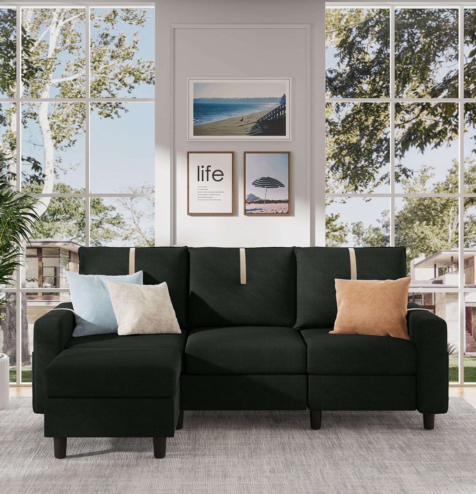 80" Sectional Sofas for Living Room, 3 Seat L Shaped Couch