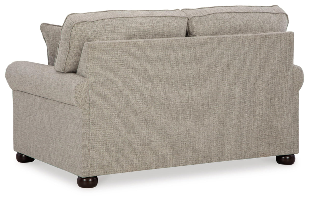 Gaelon Transitional Loveseat with Nailheads and 2 Accent Pillows, Beige