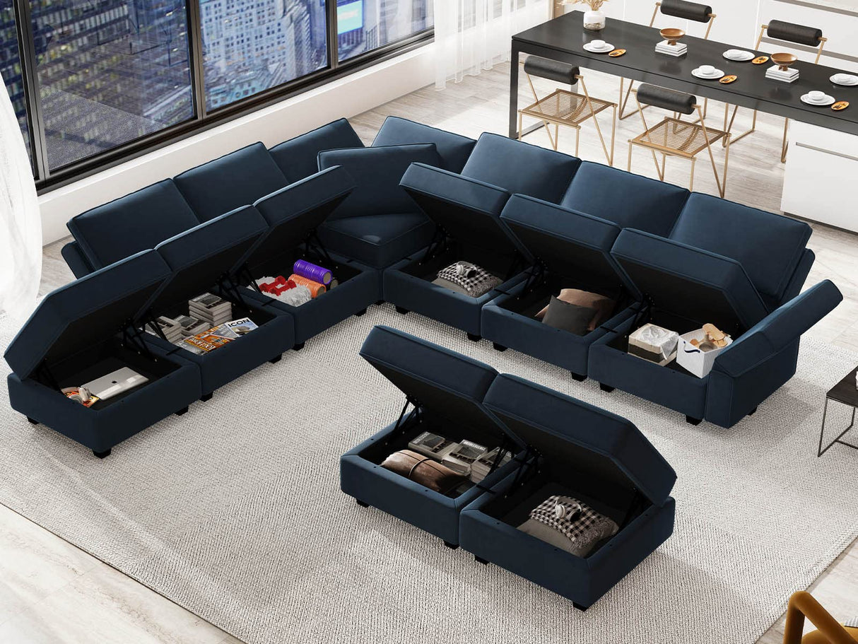 Modular Sectional Sofa with Ottoman, Velvet L-Shape Corner Sofa Set