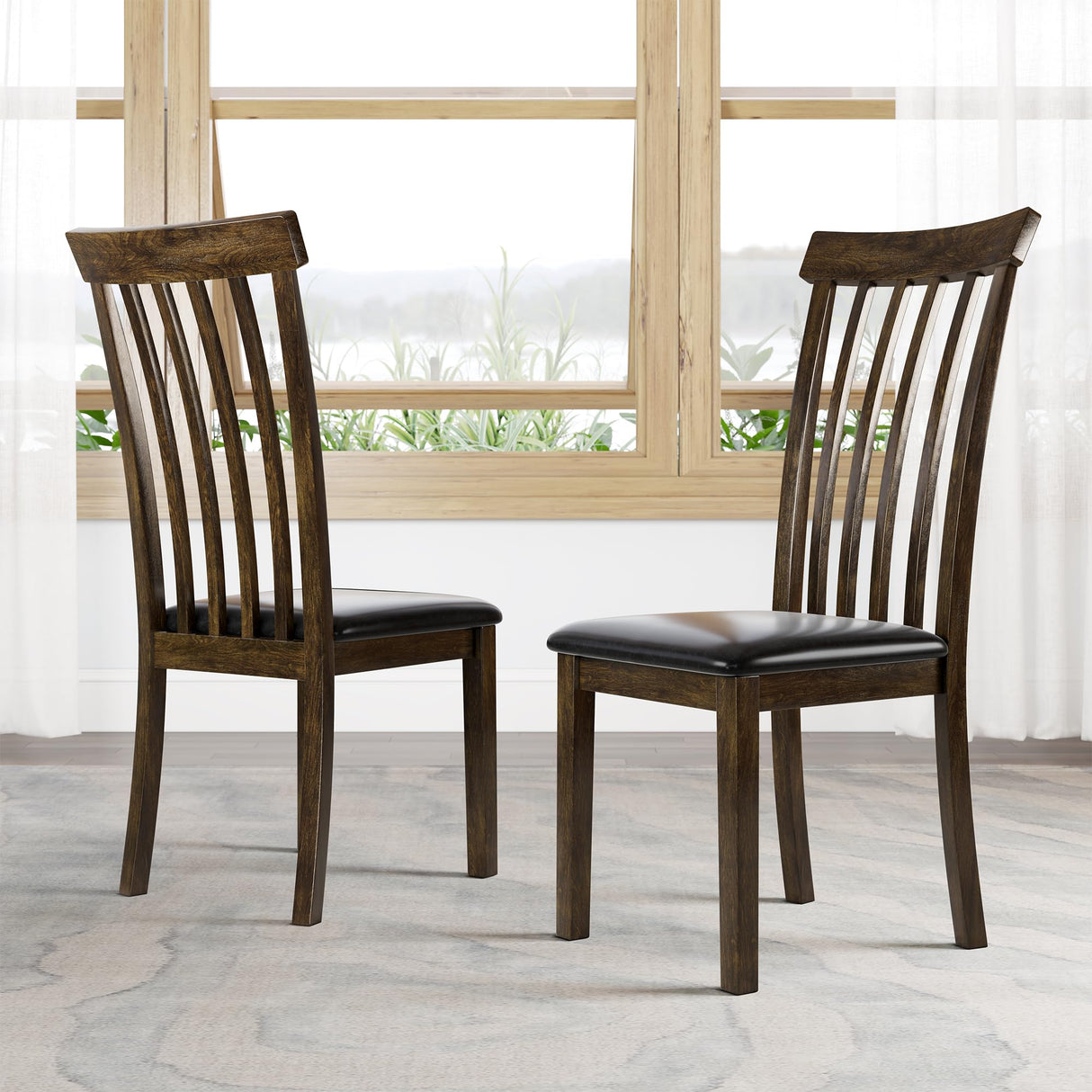 7-Piece Mid-Century Solid Wood Dining Table Set, Round Dining Table with Butterfly Leaf a