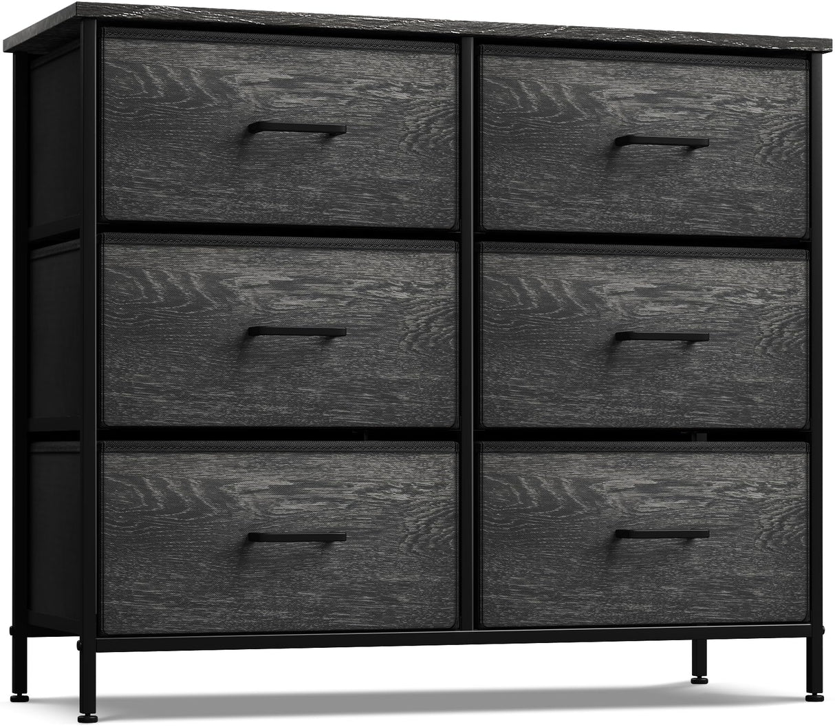 Dresser with 6 Faux Wood Drawers - Chest Organizer Unit with Steel Frame Wood Top