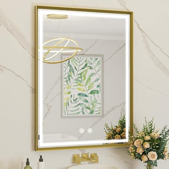 LED Mirror for Bathroom,Gold Framed Bathroom Mirror