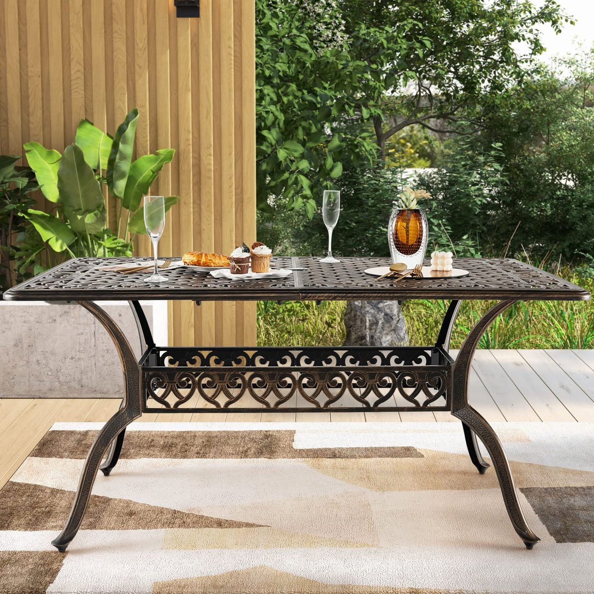 Tangkula 59 Inches Outdoor Dining Table, All-Weather Cast Aluminum Table