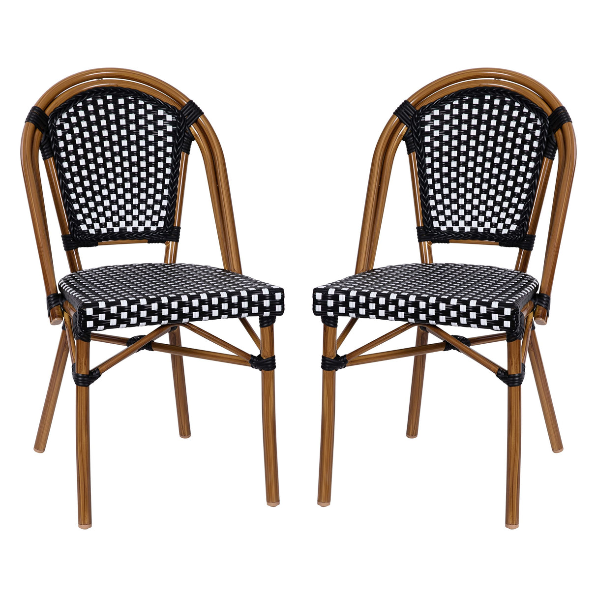 Soie Bistro Chair - Black & White Woven PE Seat and Back - Bamboo Finish