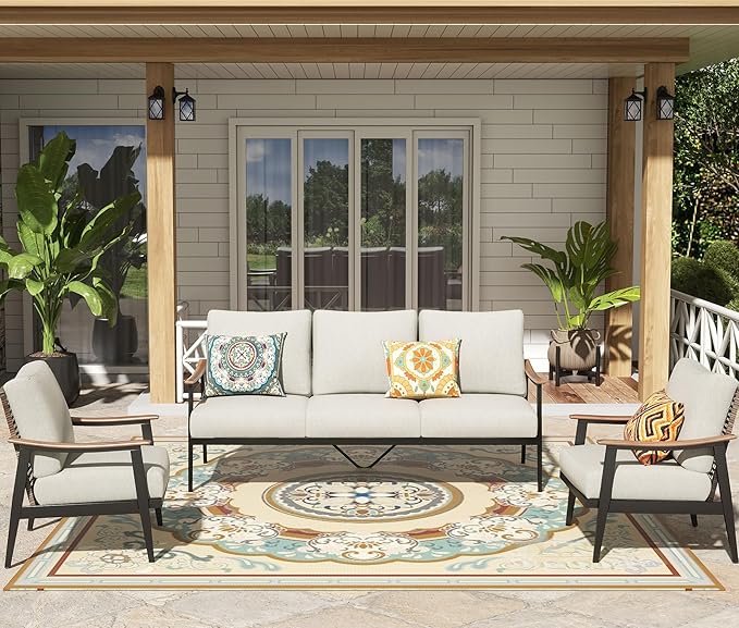 6 Pieces Patio Furniture Set, Outdoor Furniture Sofa Sectional Modern Metal Patio Conversation Set