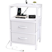 Nightstand with Charging Station, End Table Side Table with 2 Drawer Storage