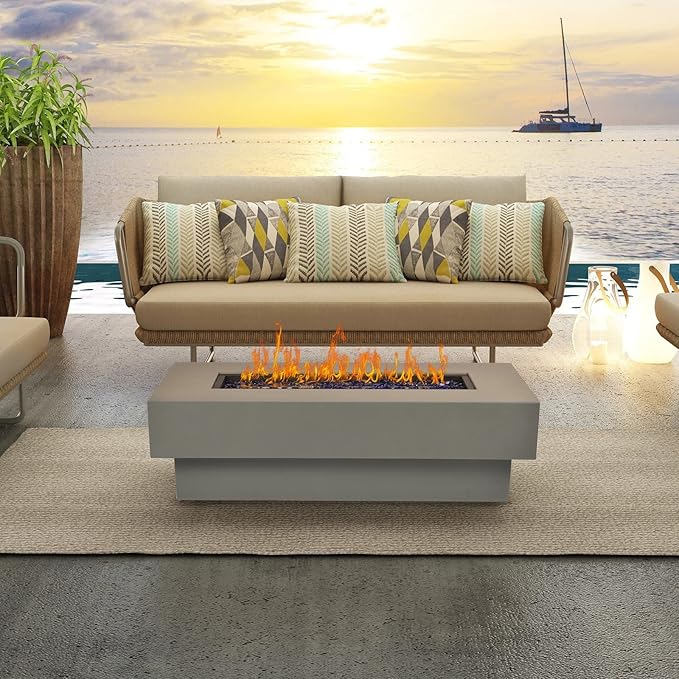 Outdoor Low Profile Fire Table, 48-inch Rectangle Propane Gas Fire Pit Table