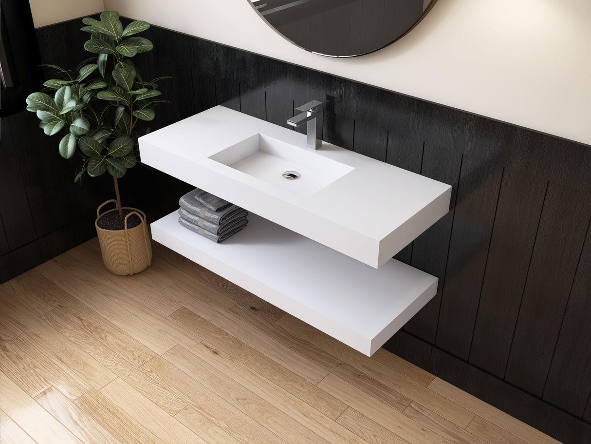 47 inch Wall Mount Floating Vanity with Sink Bathroom Vessel Sink Rectangle Modern