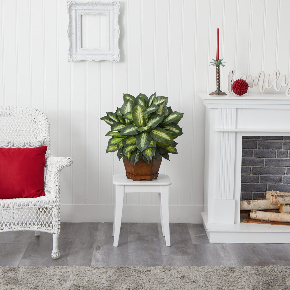 6639 24in. Golden Dieffenbachia Silk Plant, Green