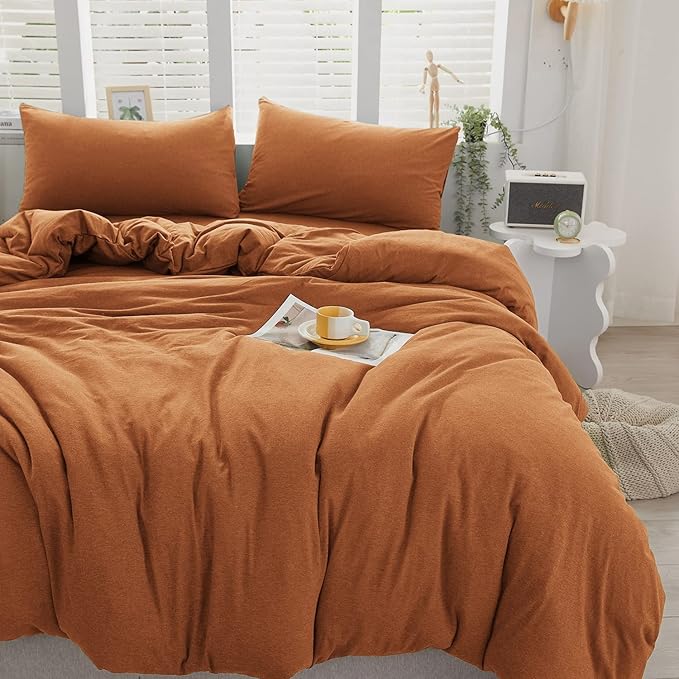 100% Jersey Knit Cotton Duvet Cover Set T-Shirt Feel Bedding Set Ultra Soft Wrinkle-Free (Mocha Brown, King)