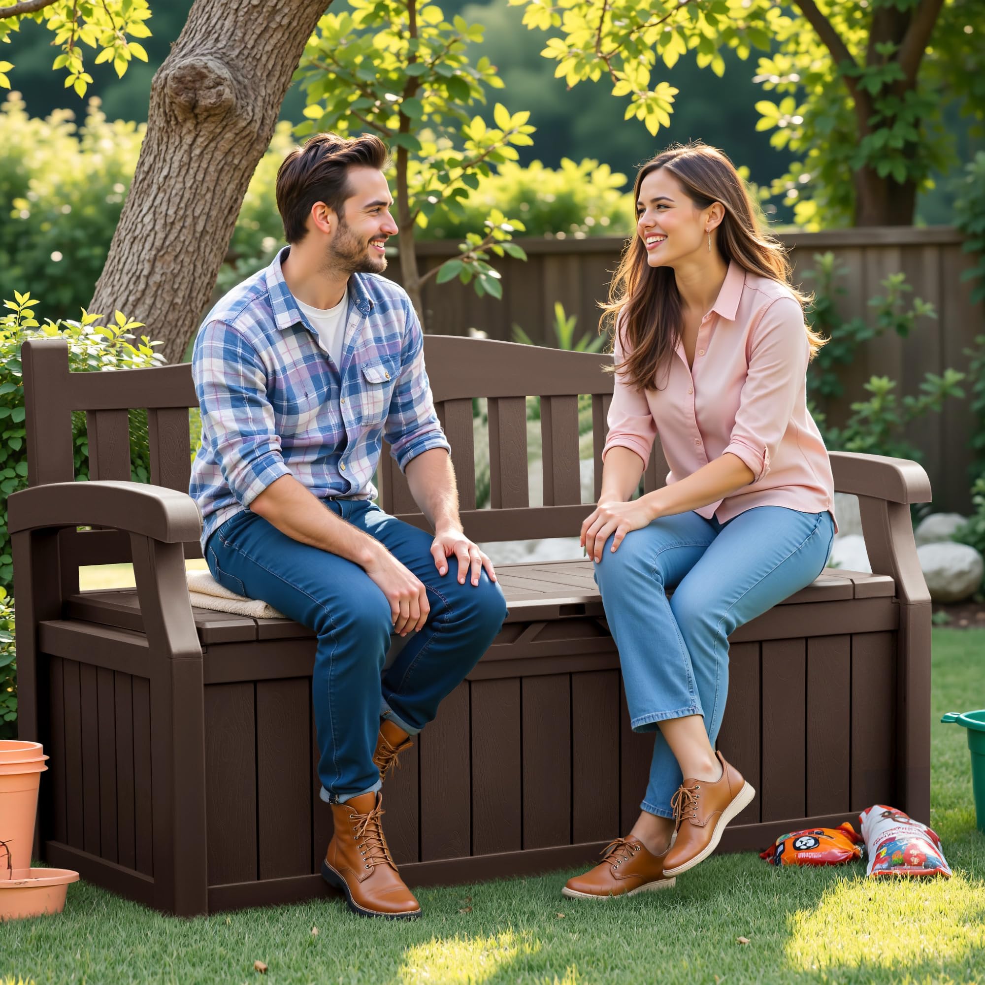 80 Gallon Storage Bench Outdoor Indoor, Durable All-Weather Seating with Hidden Storage
