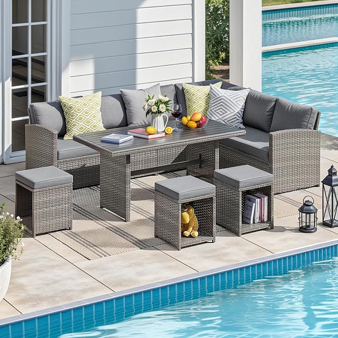 Outdoor Patio Furniture Set, 7 Piece Patio Dining Sofa Set