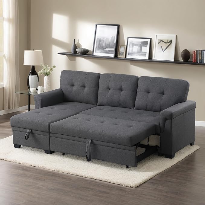 Shape Reversible Sleeper Sectional Couch Pull Out Sofa Bed w/Storage Chaise