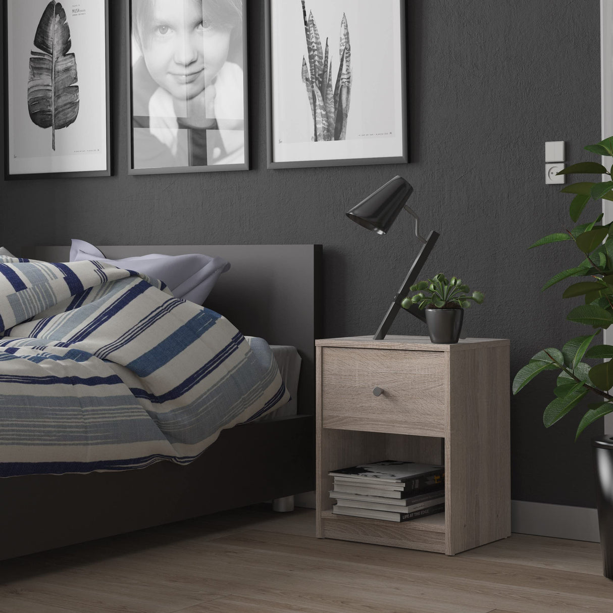 1 Shelf Nightstand Nighstand, 14.92 in x 11.85 in x 19.06 in, Gray