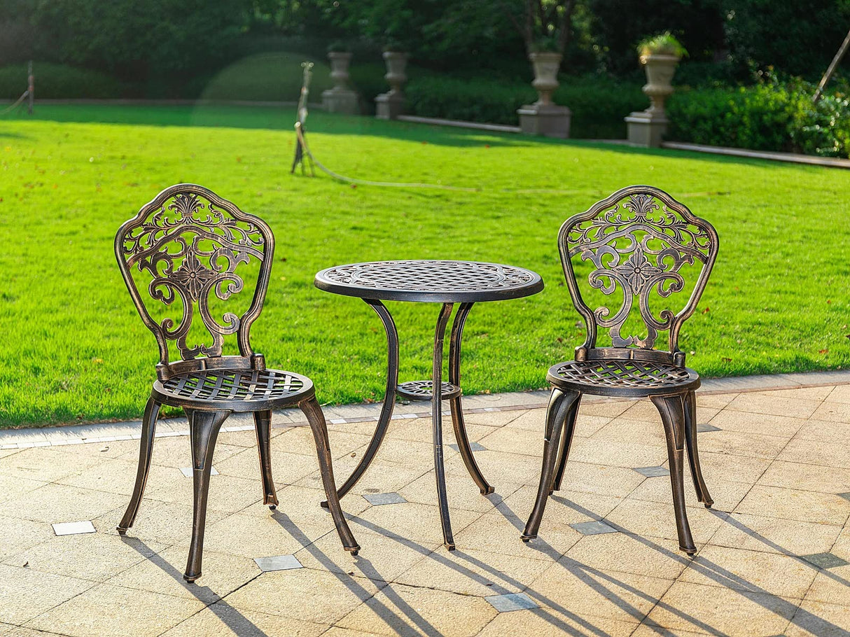Bistro Set 3 Piece Rustproof Cast Aluminum Patio Furniture Sets 2 Chairs and 1 Round Table Outdoor