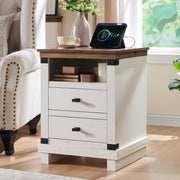 Farmhouse Nightstand with Charging Station, 18" Rustic Night stand