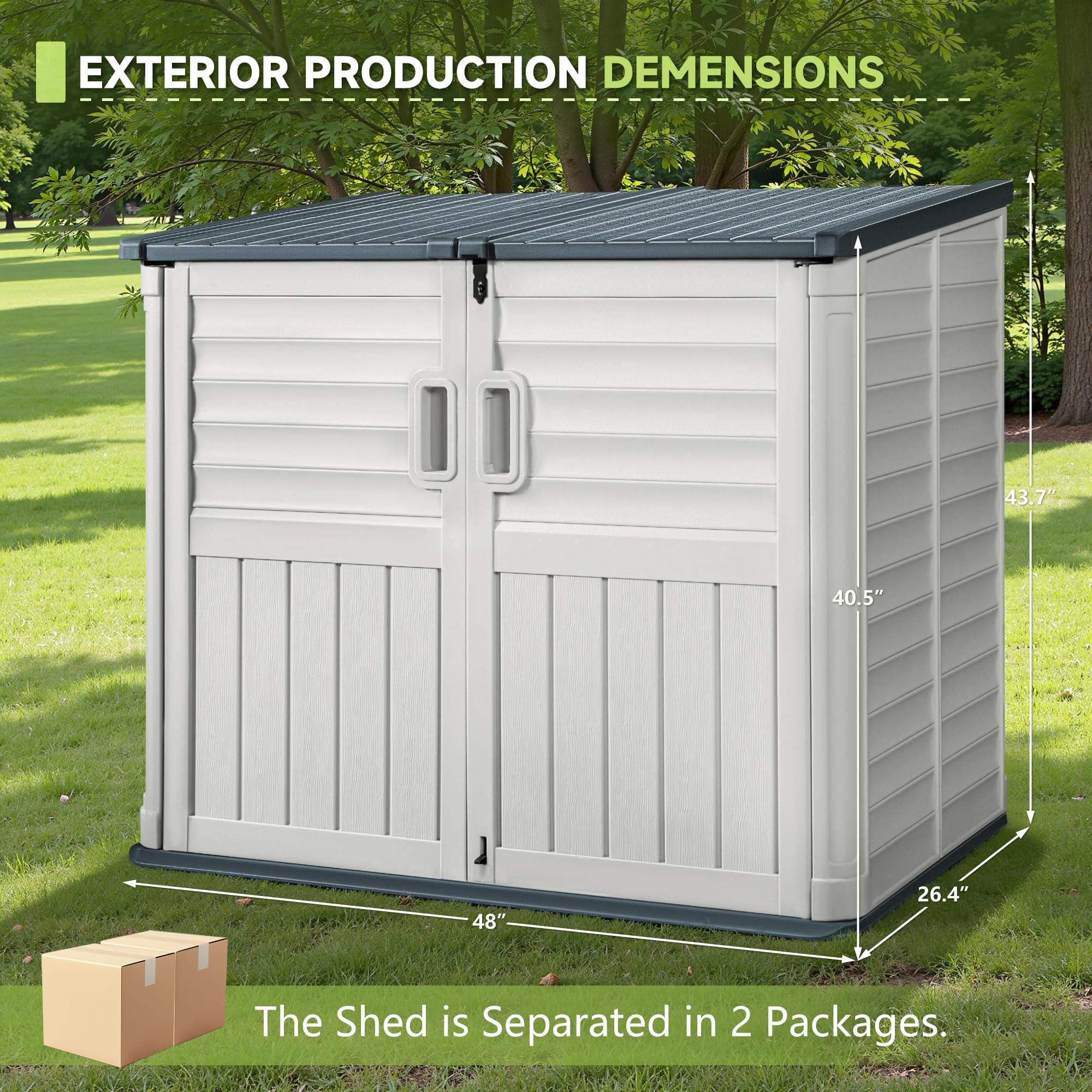Resin Outdoor Storage Shed, 34 Cu Ft Outdoor Storage Cabinet Without Shelf, Waterproof