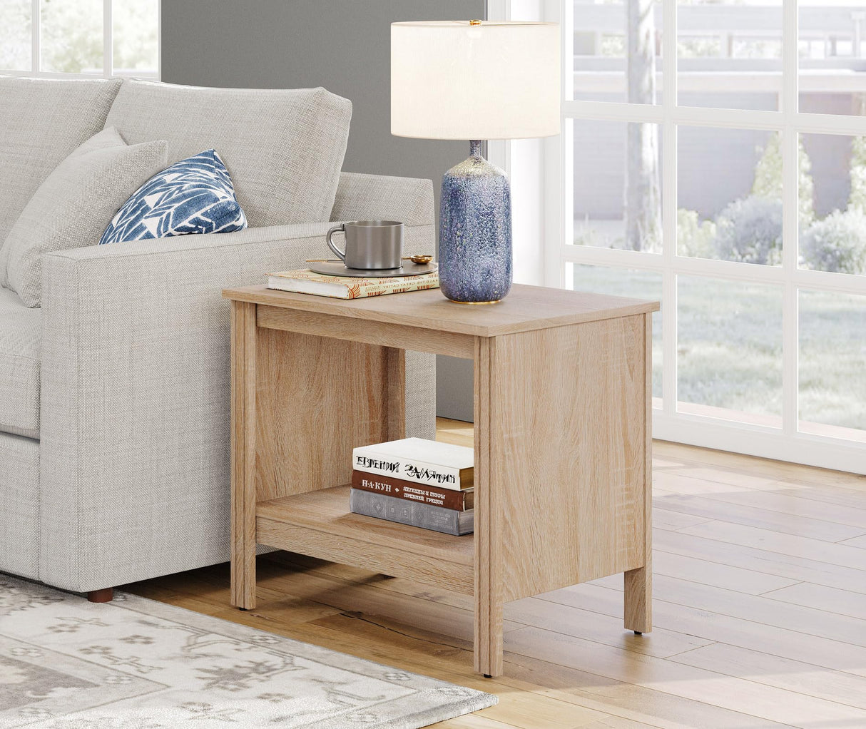 Nightstand Set of 2, Small Square End Tables for Living Room, 2-Tier Kids Bedside Table