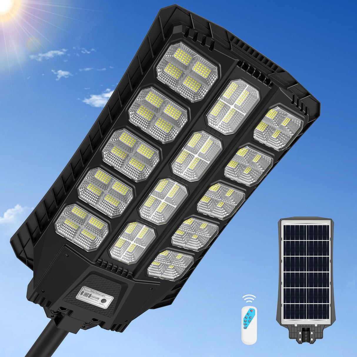 9500W Solar Street Lights Outdoor Waterproof, Wide Angle Solar Powered Light Outside