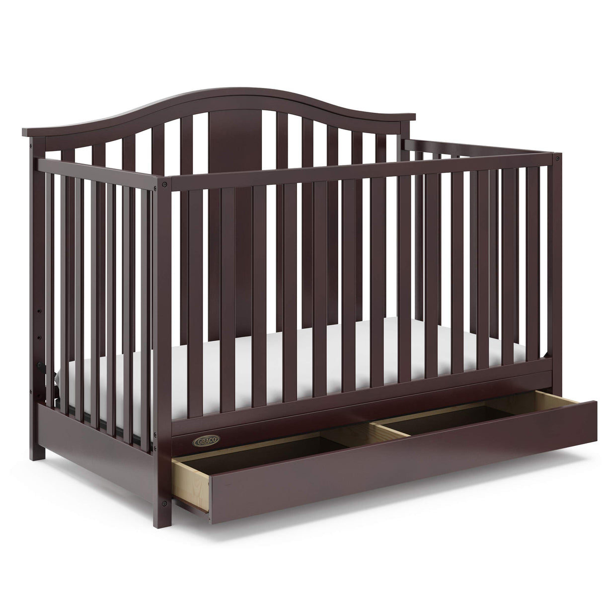 4-in-1 Convertible Crib with Drawer (Espresso) – GREENGUARD Gold Certified, Crib with Drawer Combo, Includes Full-Size Nursery Storage Drawer, Converts to Toddler Bed and Full-Size Bed