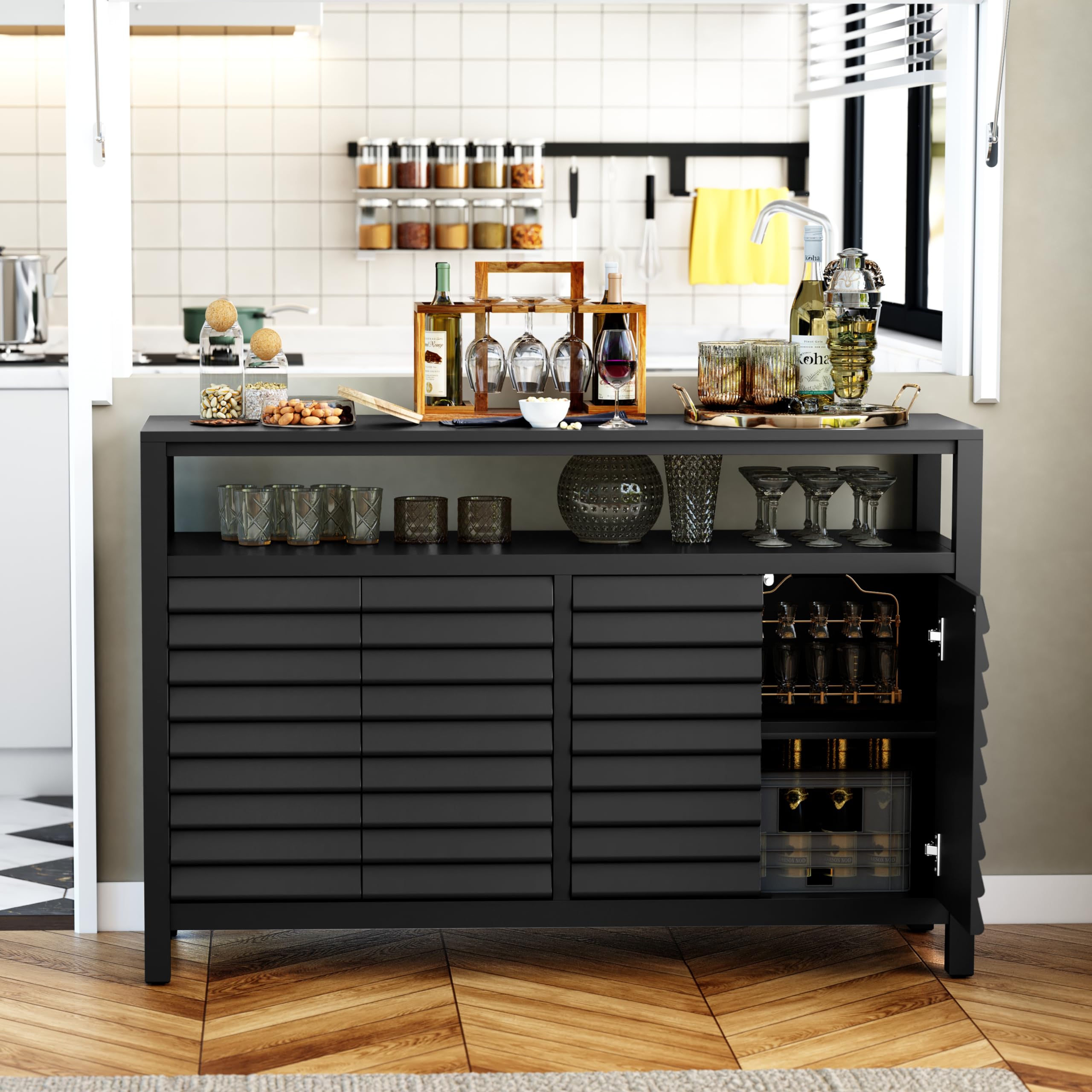 Sideboard Buffet Cabinet with 4 Doors&Shelves, Accent Storage Cabinet with Decorative