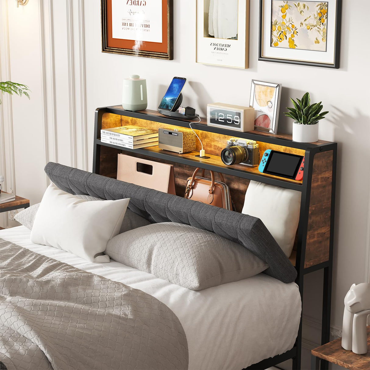 Full Size Bed Frame,Anerwarm Led Bed Frame Full Size with USB Charging Station,