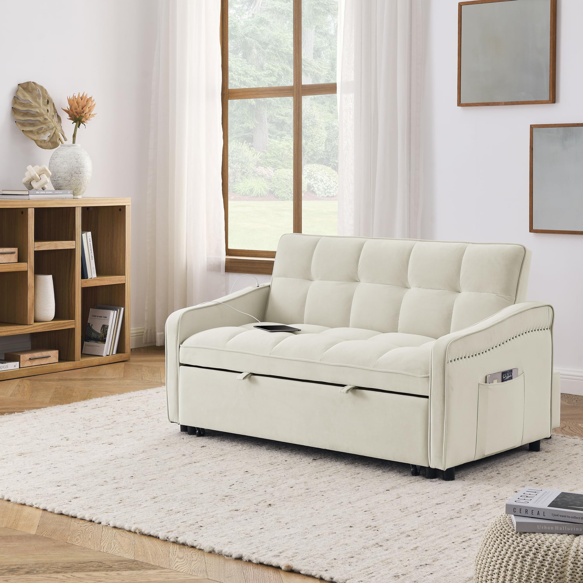 Convertible Sleeper Sofa Bed with Two Side Pockets