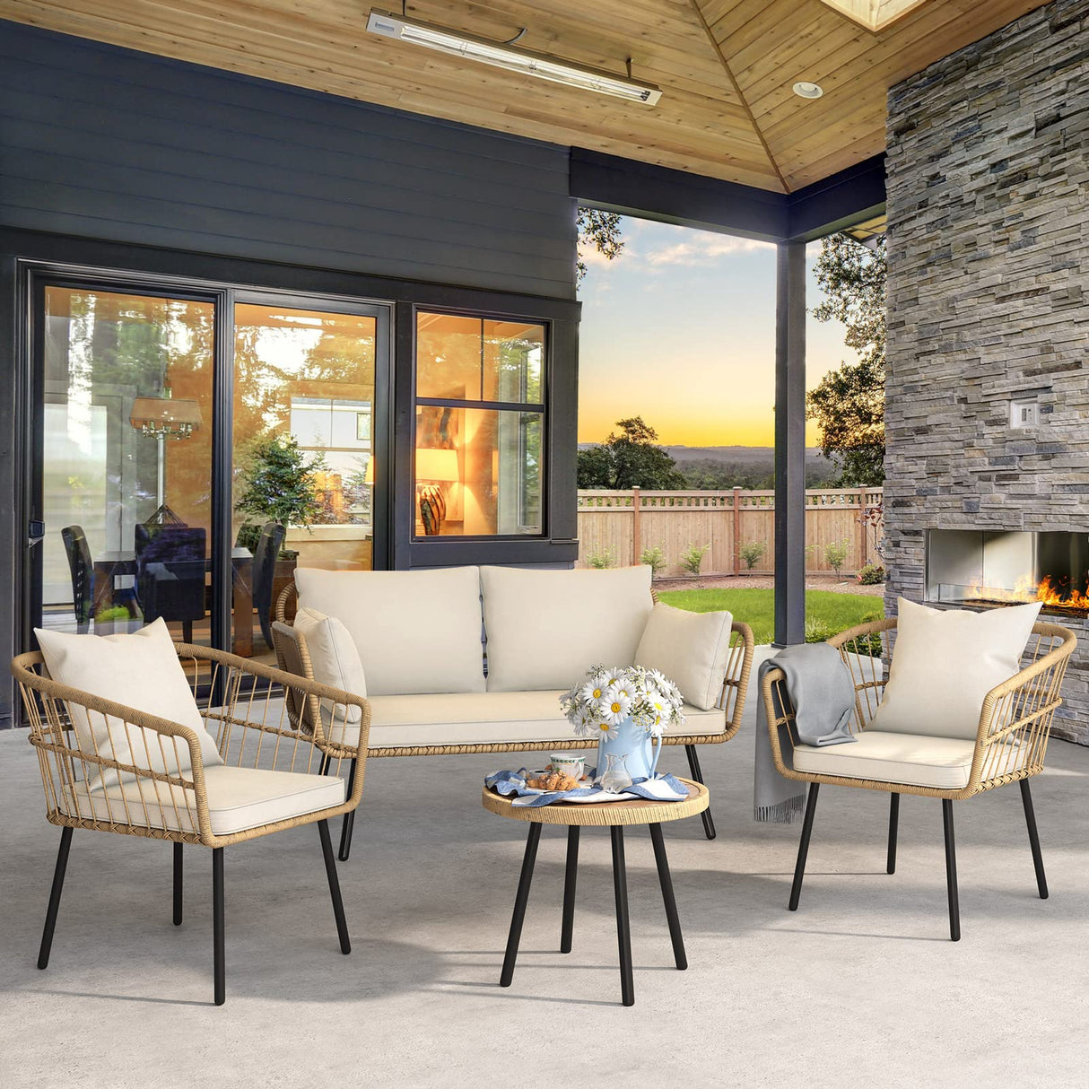 3 Pieces Outdoor Wicker Patio Conversation Bistro Set