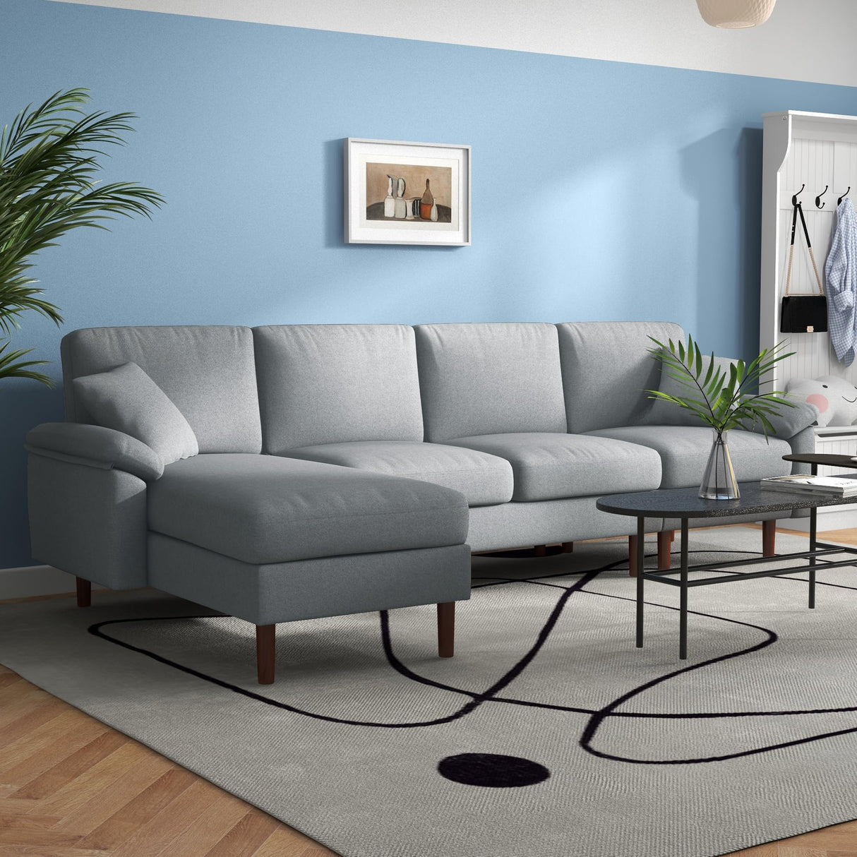 Reversible Sleeper Sofa, Modern L Shaped Sectional Sofa with Pillows