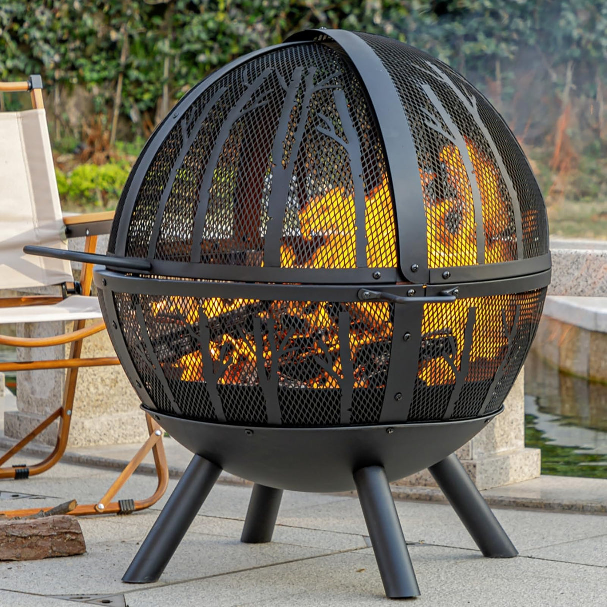 35 Inch Wood Burning Fire Pit with BBQ Grill, Heavy Duty Fire Pits Ball for Outside