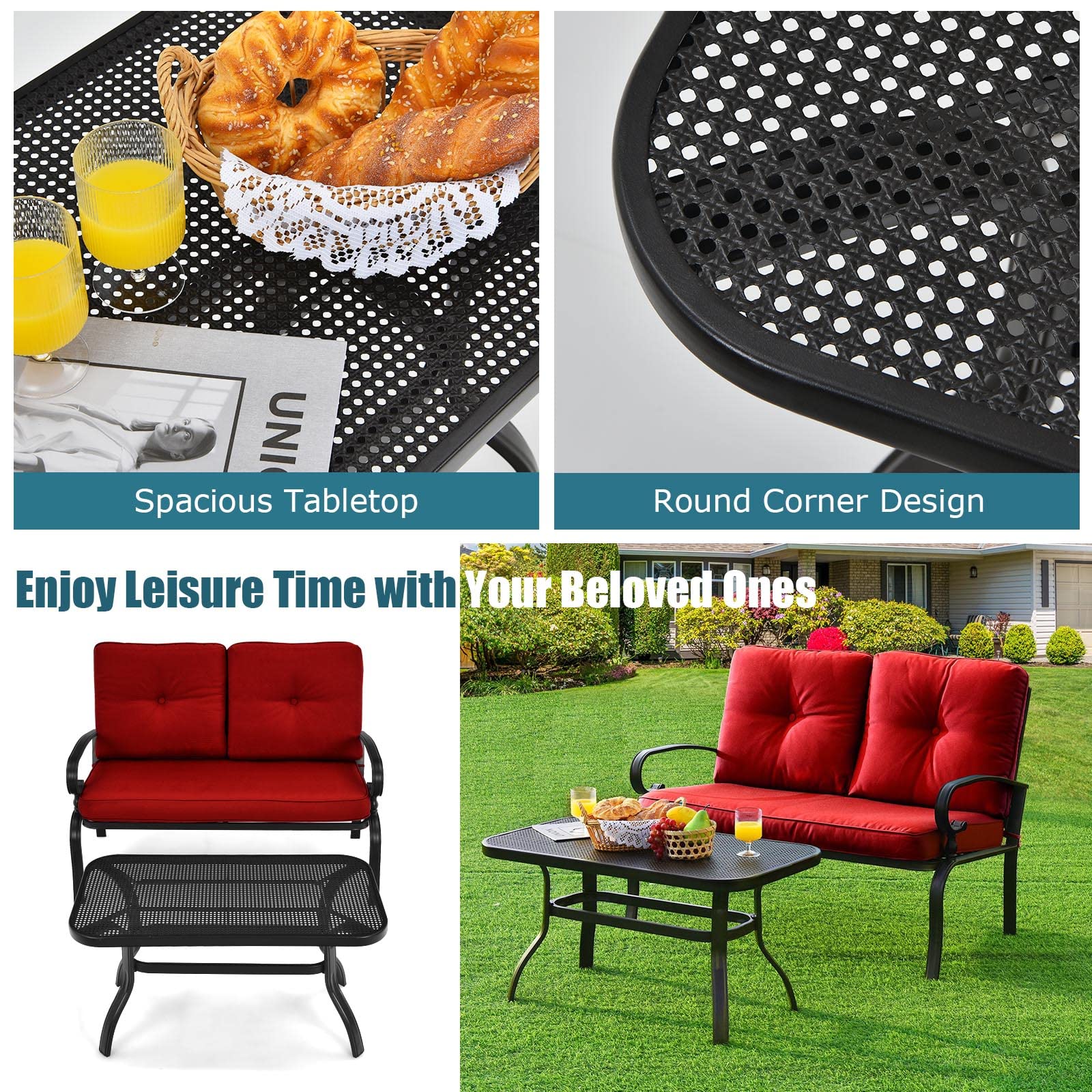 Loveseat with Table Set, 2 Seat Cushioned Sofa with Coffee Table