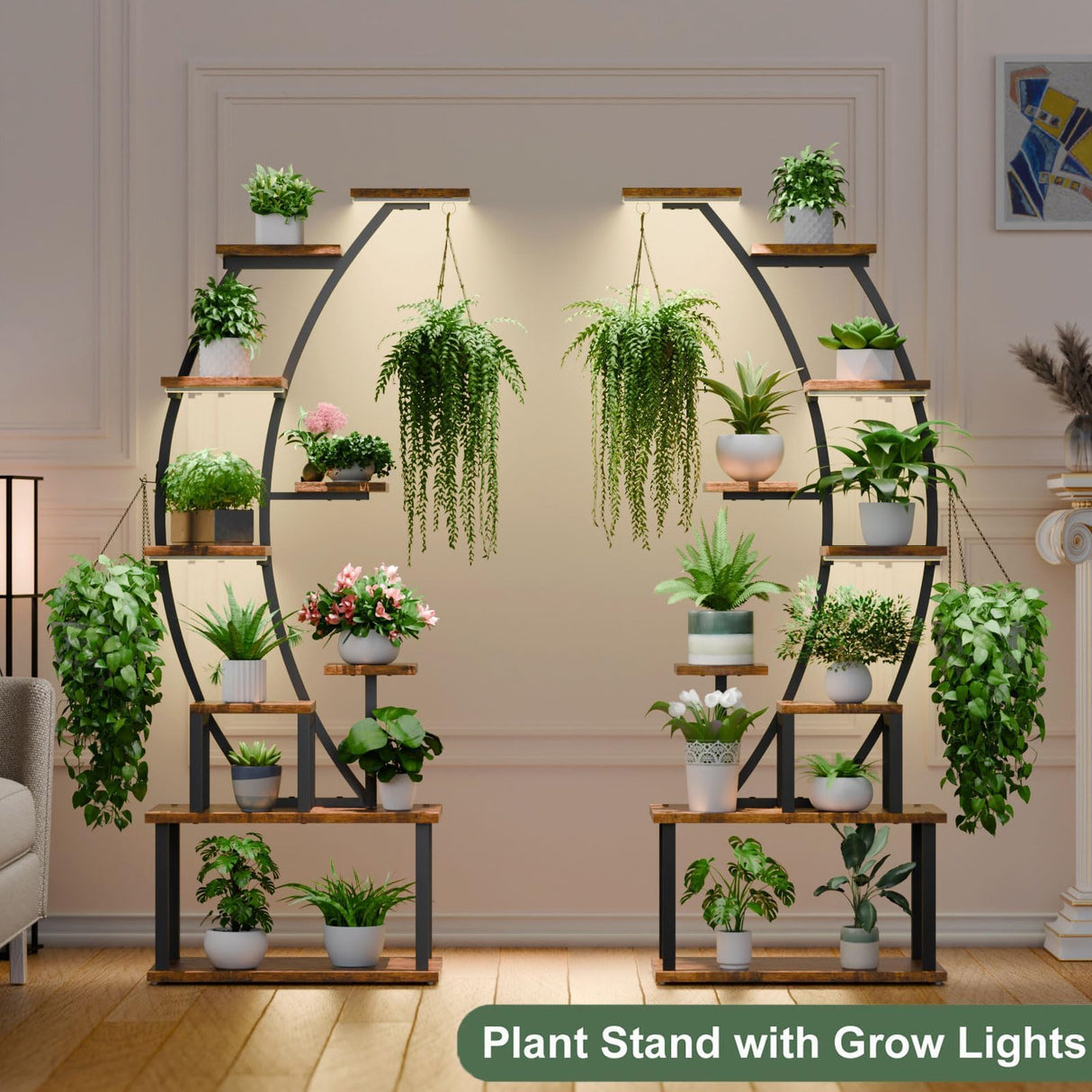 9-tier metal plant stand with grow lights for indoor plants