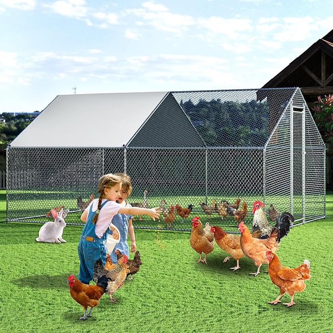 CoopShield Large Metal Chicken Coop – Galvanized Steel with Waterproof PVC Roof