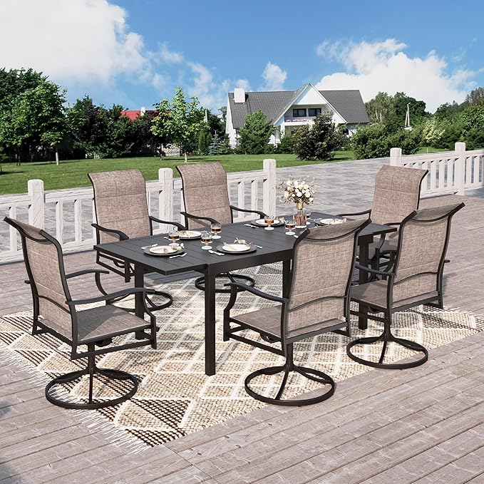 Outdoor Patio Dining Set of 9, 9 Piece Outdoor Table and Chairs Set of 1 Large Square Patio Table