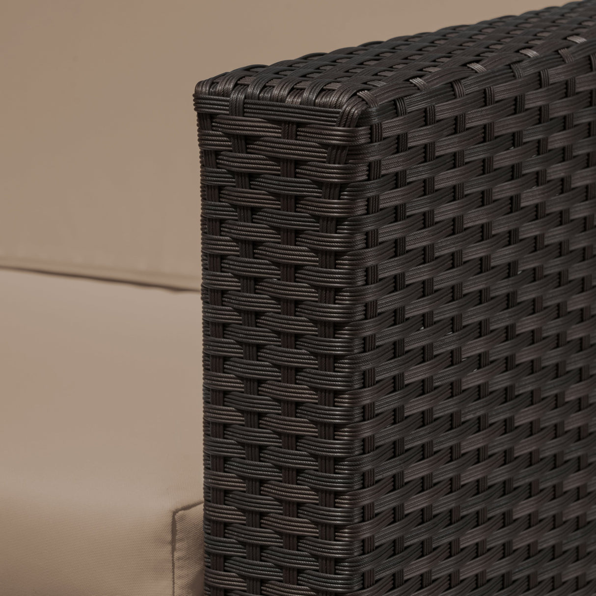 Christopher Knight Home Puerta Outdoor Wicker Loveseat with Cushions, Dark Brown / Beige Cushions