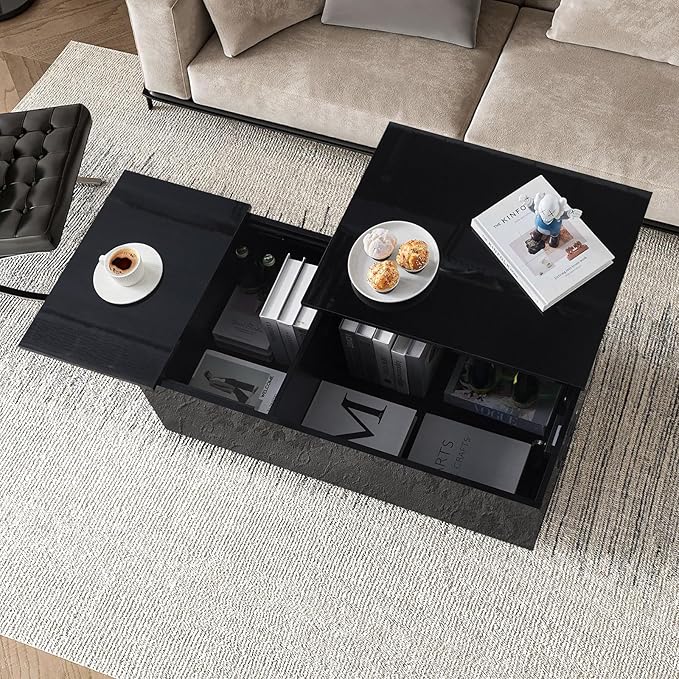 Lift Top Coffee Table with LED Light, Modern High-Glossy Coffee Table