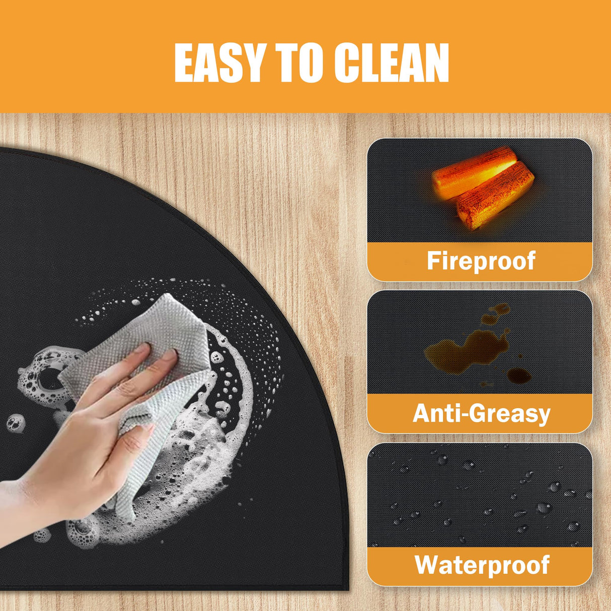 Hearth Rugs for Fireplaces Fire Resistant, 24 X 42 inches Half Round