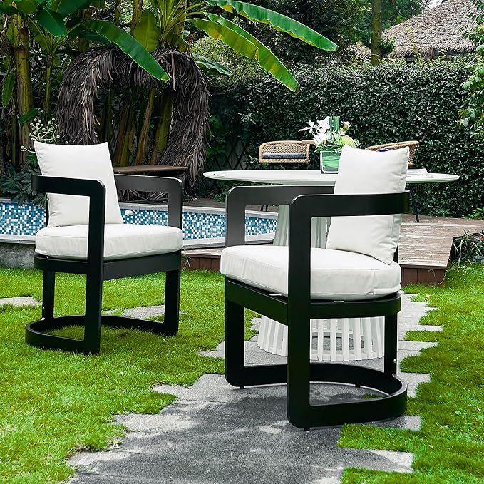 Upholstered Outdoor Dining Chairs, Modern Patio Dining Chairs Set of 6