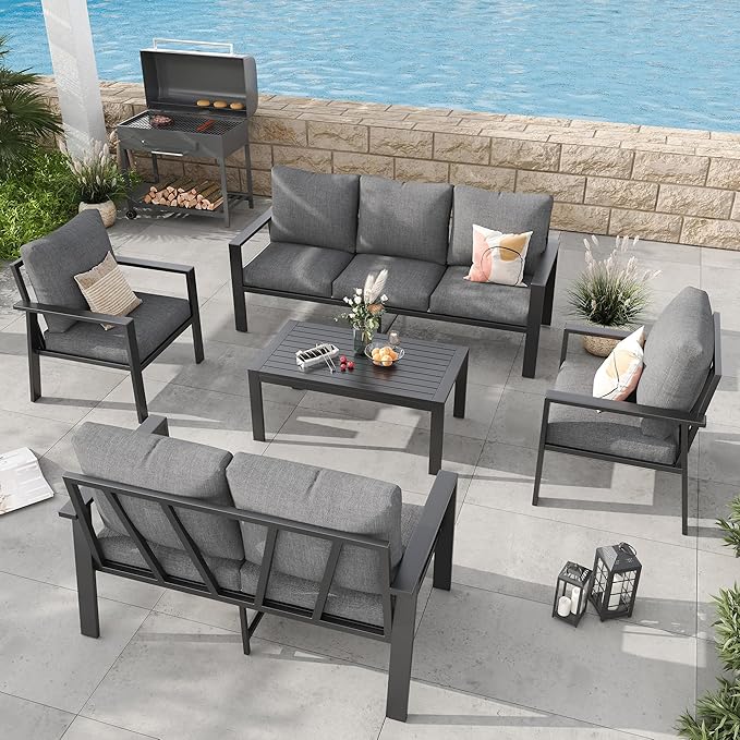 Outdoor Conversation Sets Aluminum 5-Piece Sofa Set with Coffee Table