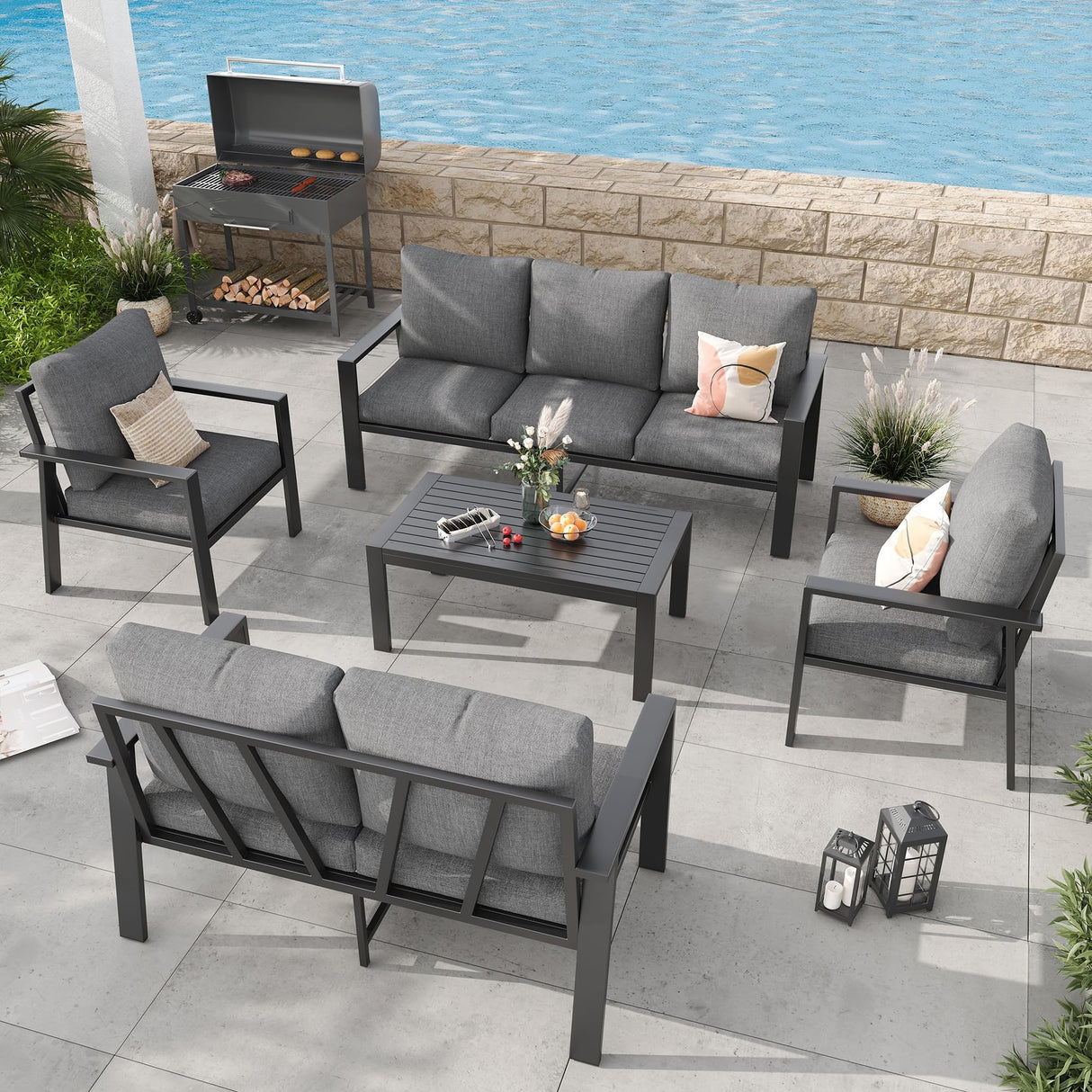 Outdoor Conversation Sets Aluminum 5-Piece Sofa Set with Coffee Table