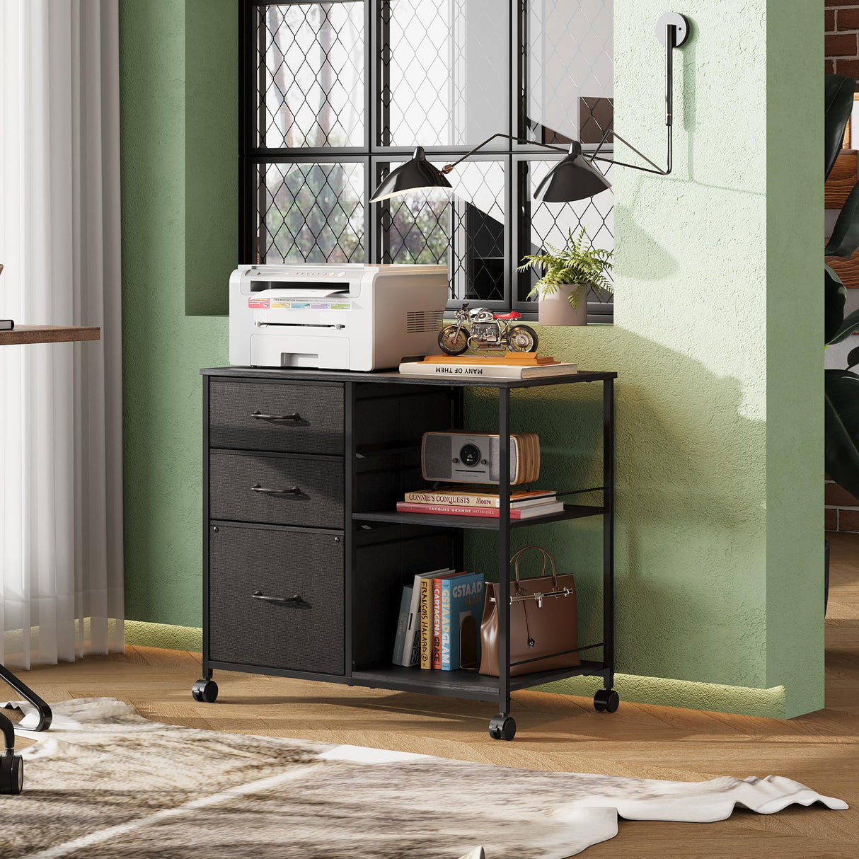 3 Drawer Mobile File Cabinet, Rolling Printer Stand with Open Storage Shelf