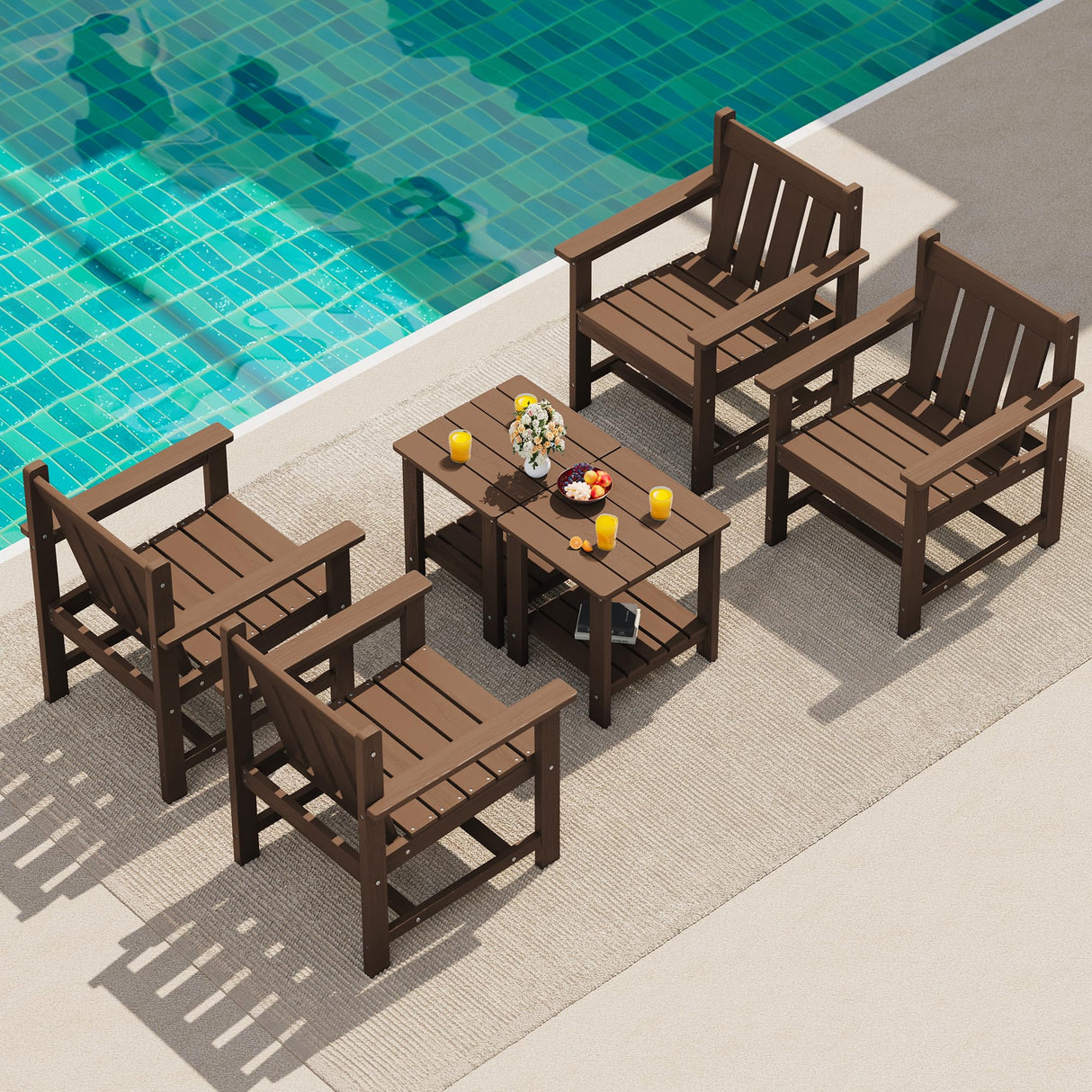 3 Pieces Patio Bistro Set, All Weather Adirondack Chair Set with Side Table