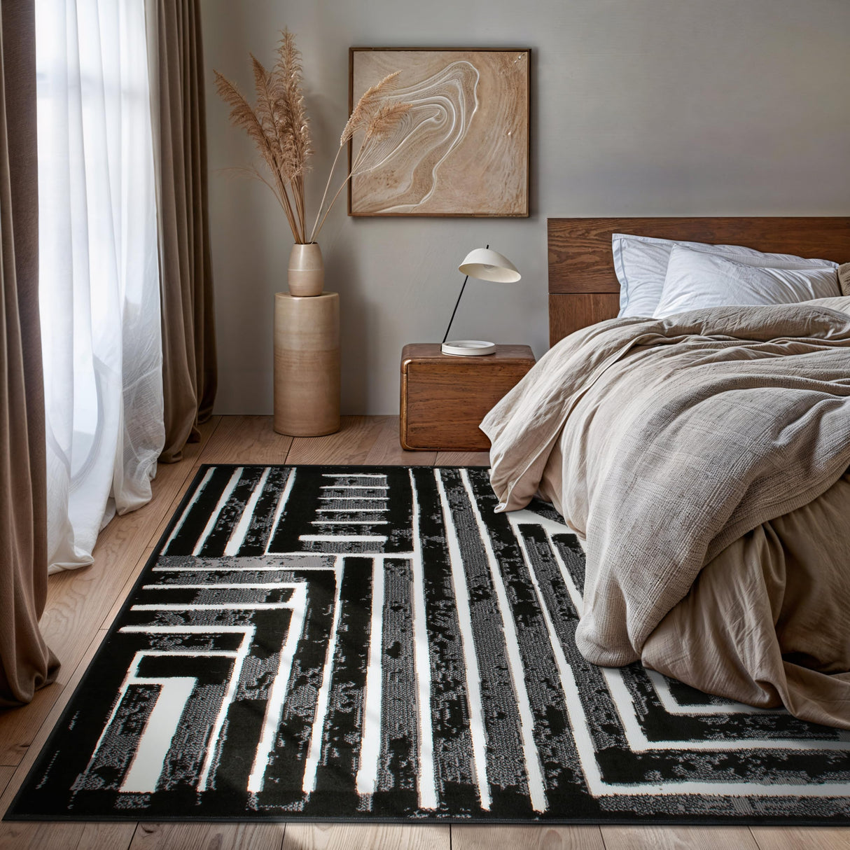 Contemporary Stripe Area Rug 7'10" x 10' Black