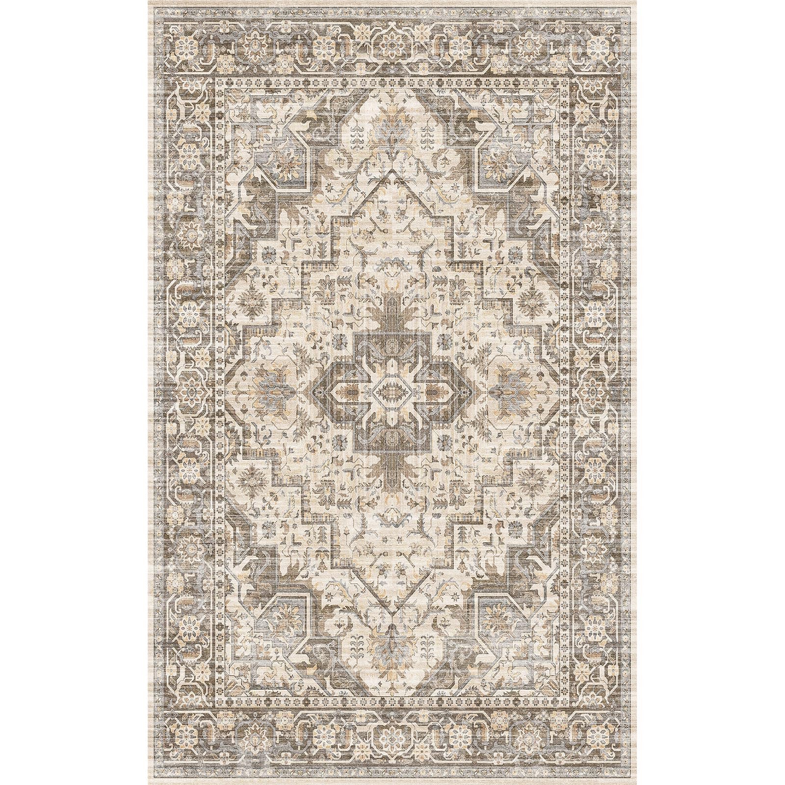 Fortsea Area Rug 5x7 Rugs for Living Room 5x7 Area Rugs 5x7 Living Room Rug Washable Rugs 5x7 Vintage Rug for Living Room Bedroom Dinning Room, Home Decor Living Room Area Rugs (Brown Beige 5X7)…