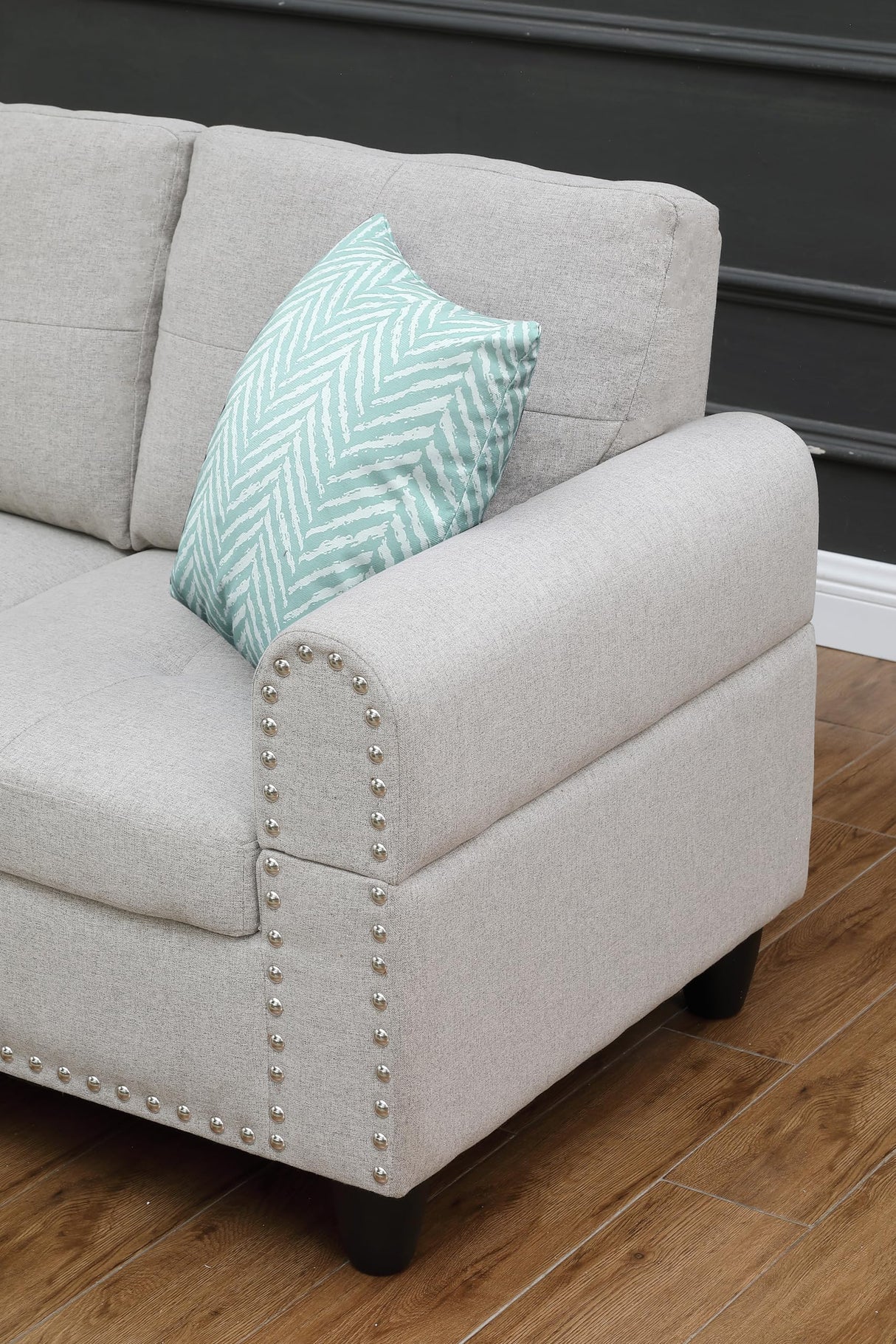 Shaped Sectional Couch with Storage Ottoman and 2 Cup Holders