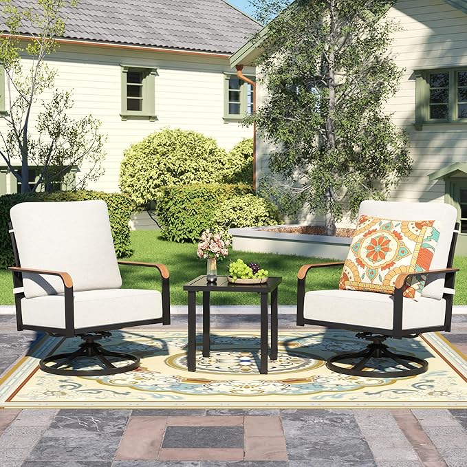 Outdoor Bistro Set, 3 Piece Swivel Glider Rocking Chairs Patio Conversation Furniture